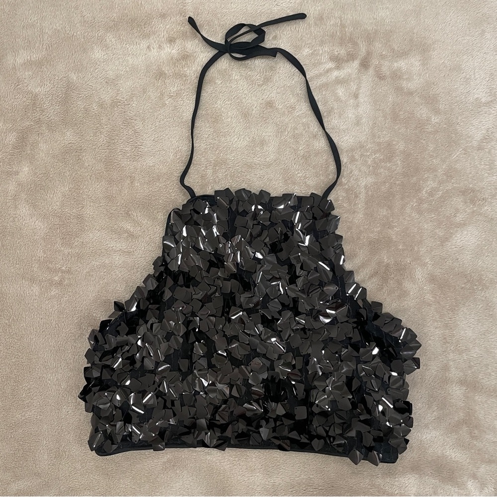Forever 21 Sequin black Crop Halter Top size M